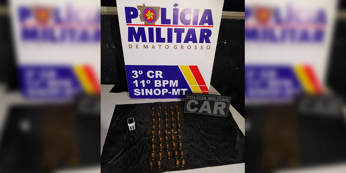 Preso em Sinop com 44 munies. (Foto: Assessora 11 BPM Sinop)